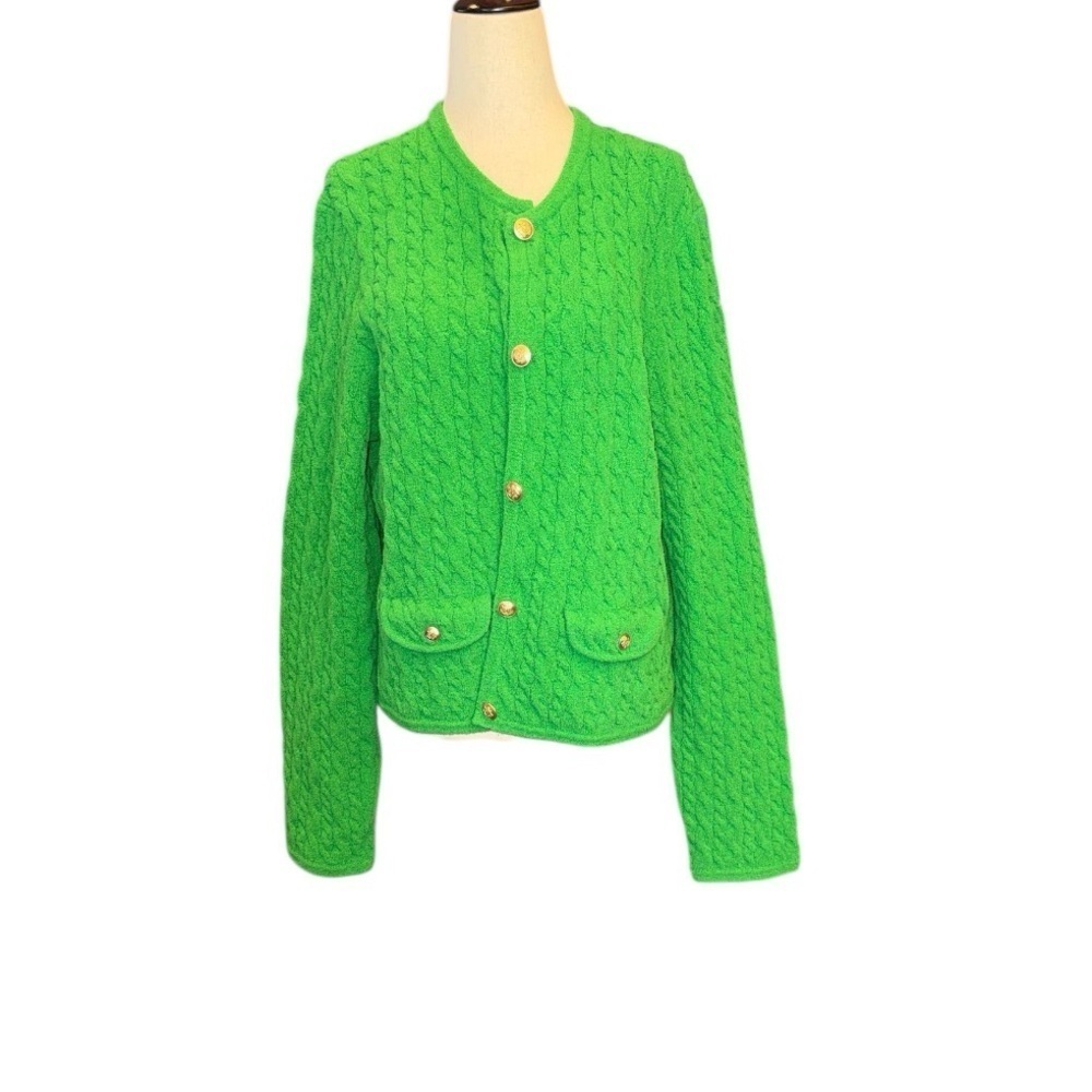 J. Crew Kelly Green Cableknit Cardigan Sweater - Picture 2 of 4